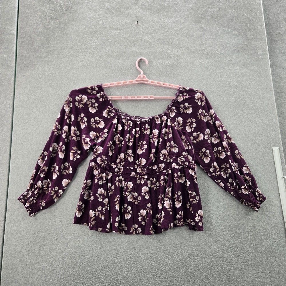 Torrid Women Blouse 3 Purple Floral Peplum Ruffle Scoop Neck Pullover